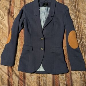 H&M Navy Blazer with Tan Elbow Patches